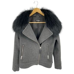 Mackage Felipa Charcoal Wool/Nylon/Cashmere Jacket Asiatic Racoon Fur Trim Small